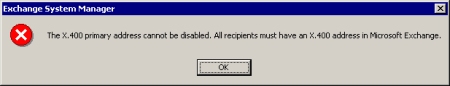 X400 address cannot be disabled using Exchange System Manager
